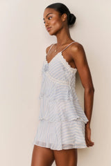 Marlia Striped Chiffon Mini Dress ~ Lariat Blue - Shake Your Bon Bon