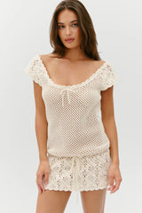 Moss Crochet Mini Dress ~ Sand Dollar - Shake Your Bon Bon