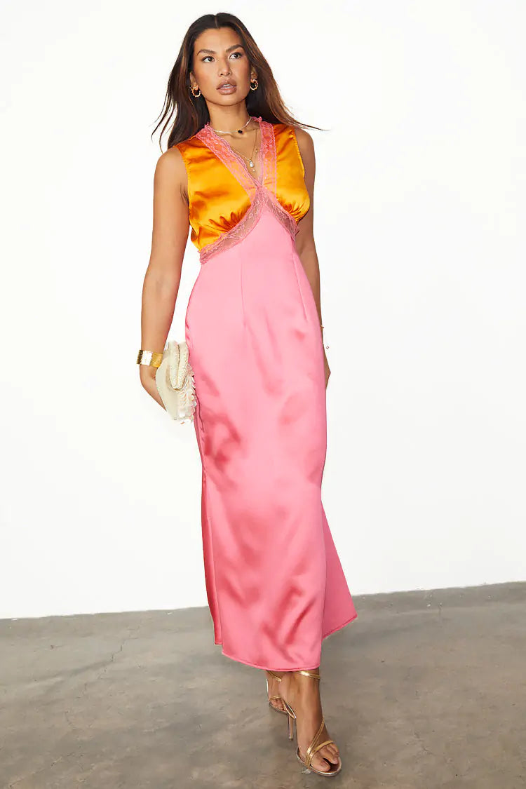 Sleeveless May Dress ~ Orange/Pink