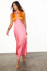 Sleeveless May Dress ~ Orange/Pink