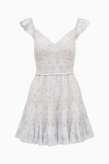 Presline Floral Wreath Print Mini Dress ~ Snowdrop Blue - Shake Your Bon Bon