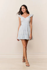 Presline Floral Wreath Print Mini Dress ~ Snowdrop Blue - Shake Your Bon Bon