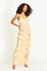 Rialto Floral Chiffon Maxi Dress ~ Yellow Melon - Shake Your Bon Bon