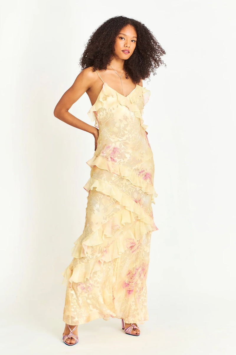 Rialto Floral Chiffon Maxi Dress ~ Yellow Melon