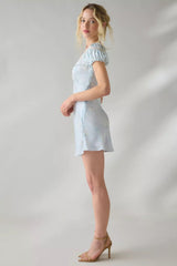 Sylara Silk - Blend Jacquard Mini Dress ~ Snowdrop Blue - Shake Your Bon Bon
