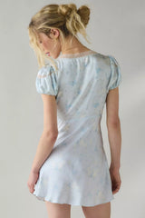 Sylara Silk - Blend Jacquard Mini Dress ~ Snowdrop Blue - Shake Your Bon Bon