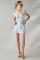 Sylara Silk - Blend Jacquard Mini Dress ~ Snowdrop Blue - Shake Your Bon Bon