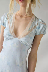 Sylara Silk - Blend Jacquard Mini Dress ~ Snowdrop Blue - Shake Your Bon Bon
