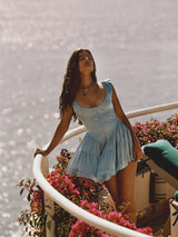 The Elisabeth Romper Dress ~ Sky Blue Satin - Shake Your Bon Bon