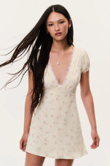 Yasmin Floral Lace-Trimmed Mini Dress ~ Lemon Haze - Shake Your Bon Bon