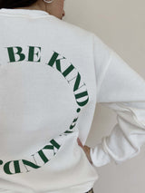 Sometimes we all need a little reminder that kindness is key (especially now!), and our Be Kind Sweatshirt is here to help you spread that message and be effortlessly comfortable while doing so. Classic relaxed crewneck silhouette in the softest cotton fleece, this piece is guaranteed to make you feel good while doing good!  Runs true to size, model wearing size small Self: 60% Polyester, 40% Cotton; Contrast: 95% Cotton, 5% Spandex Relaxed fit Crewneck