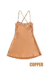 Sweet as chocolate, yet oh so sultry... this stunning silk slip dress has truly stolen our hearts. With its' classic slip dress silhouette, racerback straps and lace trim, this beauty can be dressed up for your special event, or toss it on with some sneakers and a denim jacket for date night. Our Sweet as Chocolate Silk Slip is shown here with our Fair and Square Mule.