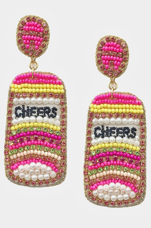 Cheers to you, cheers to me, and cheers to these stunning beaded statement earrings! Ultra lightweight yet intricate beading, perfect for adding a pop of color to any occasion.  Measure approximately 1.2" x 3" Post back Lead and nickel compliant