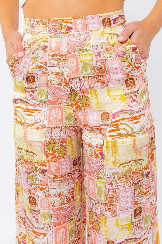 Send me a postcard, these pants are the perfect pair for all the places you'll go! With the sweetest print that perfectly embodies your wandering spirit, these high waisted, straight leg, lightweight gems can be perfectly dressed up for a day at the office or paired with the matching Send Me a Postcard Top to stun on your vacay.