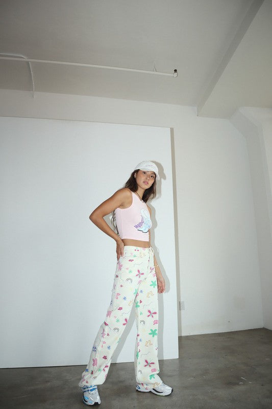 Country Roads Relaxed Cotton Jean ~ Cream Multi