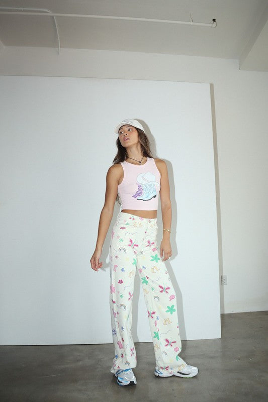 Country Roads Relaxed Cotton Jean ~ Cream Multi