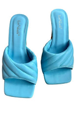 Feelin' blue? Throw on this perfect open toe mule to turn any day around and make it one to remember! Featuring a square toe, pleated strap and 4 inch heel, these beauties can elevate any look, be it casual or classy. Our Feelin' Blue Mule is shown here with our Spring Showers Mini Dress and I think I like you Pink Set.  Runs true to size Comfort sole 4 inch heel Square toe
