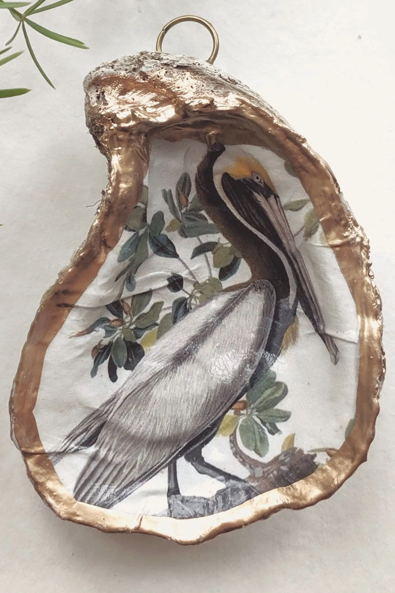 Oyster Shell Ornament ~ Pelican