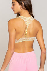 Truly a work of art, and you'll be a work of art in it...this lace halter racerback bralette is as stunning as it is practical. Featuring allover lace detailing that provides the perfect peek-a-boo to any tank, a sultry halter neckline and flattering and supportive racerback with lace detailing, this will be a new favorite in your intimates drawer! Runs true to size, model wearing size small 94% Rayon, 6% Spandex Adjustable strap at back Partially lined