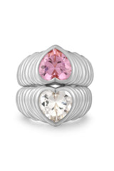 BFF Ring Set ~ Silver/Clear and Pink