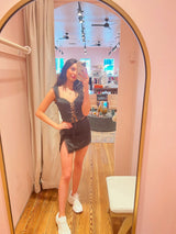Go ahead and call me, baby ~ I'll be ready for anything you have planned in this spicy lace mini skirt! With an elastic waistline, lace trim and side slit, this anything but basic little mini adds a feminine touch of lace to any graphic tee, or heats things up a notch when paired with its matching corset top.