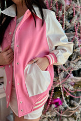 Candy Hearts Vegan Leather Bomber ~ Pink