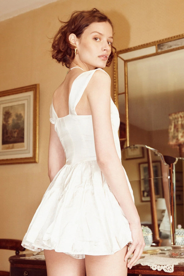 The Elisabeth Romper Dress - White Silk