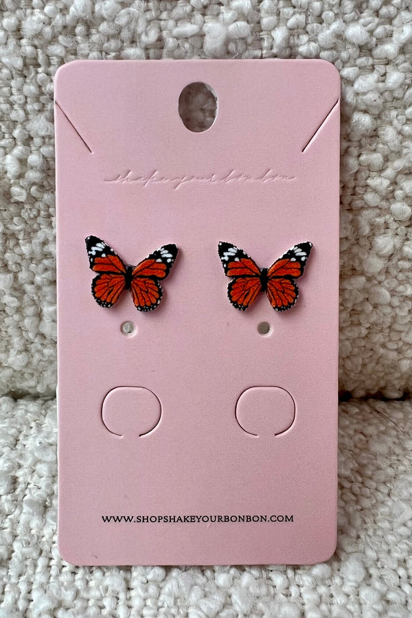 You'll be catching us in these precious Mini Monarch Resin Stud Earrings non stop ~ they're just too cute! A playful pop of color for any occasion, not to mention the sweetest gift we can imagine!  Handmade in the USA Light weight Hypoallergenic
