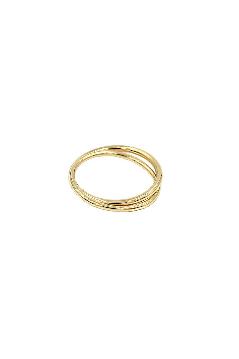 Unique and intricate, yet simple enough for everyday wear, our Mixed Gauge Interlock Ring features one thick band and one thin band interlocked together. Double band ring Gold filled ~ won't tarnish or turn Handmade in Costa Mesa, CA.