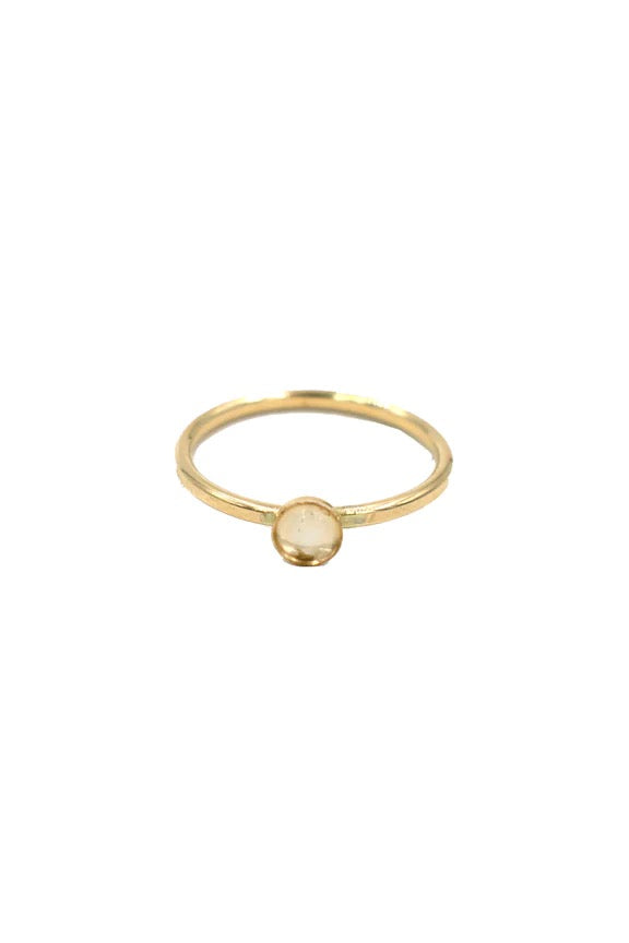 Unique and stunning with a heirloom inspired feel, this quartz ring is built to last for years to come and will match any and everything you pair by its side. Stack ring with 4mm quartz stone Gold Filled Handmade in Costa Mesa, CA.