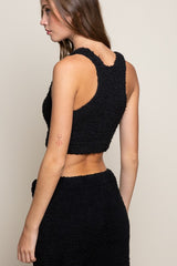 You've gotta feel it to believe it, this berber fleece racerback crop is almost too soft to be true! Pair it with our Never Take Me Off Sweatpants, Joggers, or Shorts and watch how quickly this becomes your go-to set.   Runs true to size, model wearing size small 100% Polyester Bottom line elastic band