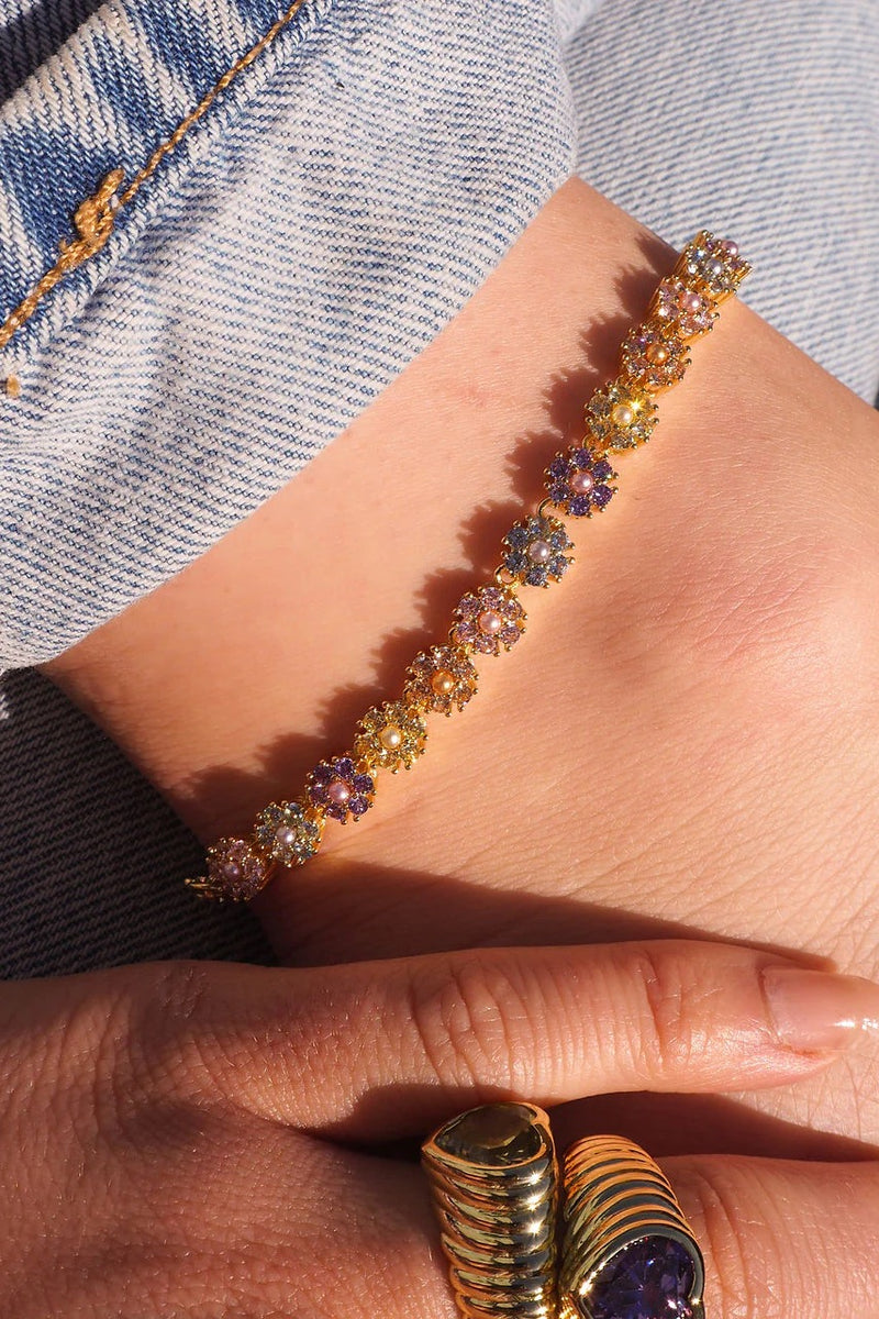 Daisy Studs Anklet ~ Silver