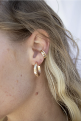 No piercings required, this slightly hammered, half round ear cuff is the perfect way to jazz up any ear party!  Gold Filled Handmade Costa Mesa, CANo piercings required, this slightly hammered, half round ear cuff is the perfect way to jazz up any ear party!  Gold Filled Handmade Costa Mesa, CA