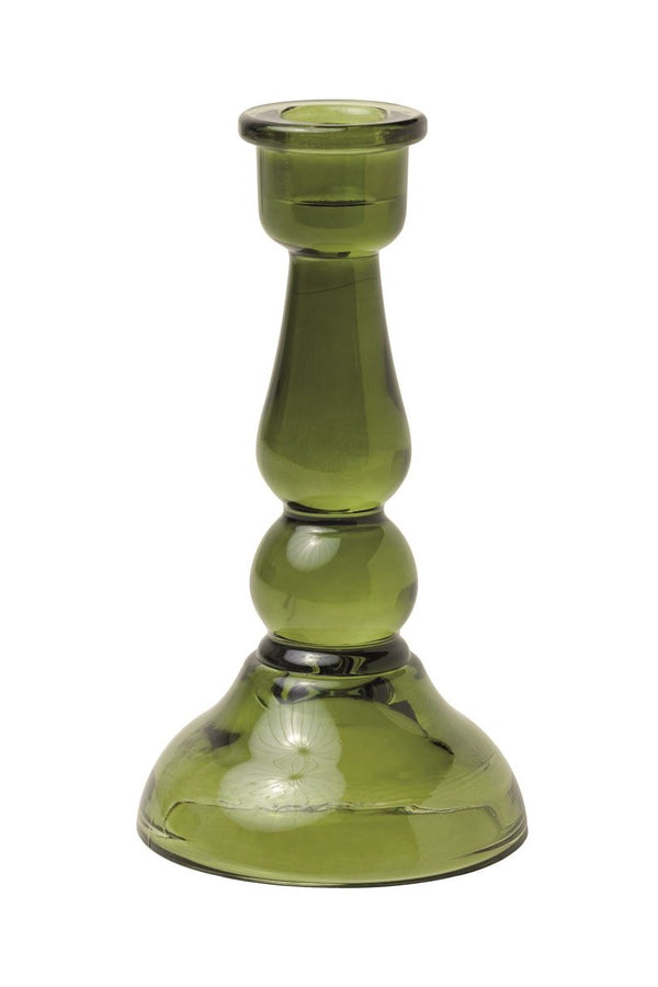 Elevate your evening in with these stunning, tall glass taper candle holders! Tinted glass taper candle holder by Paddywax, featuring bubbled shaping and a festive dark green hue that casts a whimsically dreamy mood perfect for all things Holiday season. The essential accessory to our precious Evergreen Twisted Taper Candles.