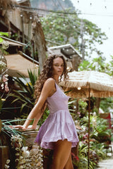 The Elisabeth Romper Dress - Purple Satin - Shake Your Bon Bon